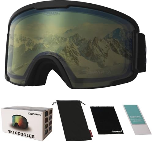 OUTDOORSPARTA Occhiali da sci per adulti - Occhiali da sci compatibili con casco per uomini e donne con protezione UV al 100% (7. Bordo Nero, Lente Gialla)