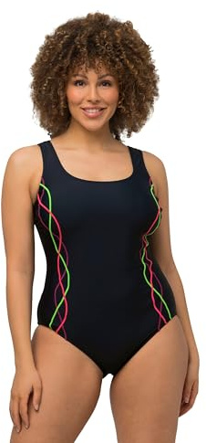 Ulla Popken Traje de Baño Pipings Bajo Pecho Forro Delantero Sola Pieza para Mujer, Azul, 54