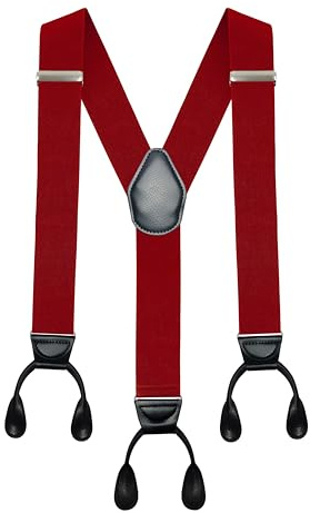 Moulen Men's Y-Back 2 Inches Wide Heavy Duty Button End Adjustable Utility Suspenders, Red, Size Large
