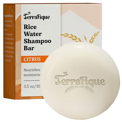 TERRAFIQUE Rice Water Shampoo Bar - Citrus Scent - Rice Shampoo Bar with Cocoa Butter - Rice Bar Shampoo For Hair Growth - Shea Butter Bar - 3.5 Oz / 100 G Y