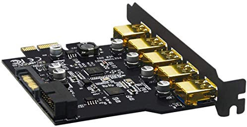 YABOANG Scheda PCIE USB 3.0, 5 Porte a USB Scheda di Espansione Superspeed 5 Gbps con connettore di Alimentazione SATA a 15 Pin e interfaccia USB 3.0 a 19 Pin,Supporto Windows XP/Vista/7/8/10/ Linux