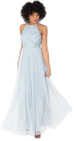 Maya Deluxe Damen Maya Deluxe Womens Ladies Bridesmaid Maxi Dress Halter Neck Sequin Embellished Prom Graduation Wedding Brautjungfernkleid, Ice Blue,