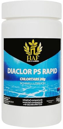 HAF® Schnelllösliche Chlortabletten 20g mit hohem Aktivchlor Gehalt | Chlortabs 20g, 1 kg | S-Tabletten für Desinfektion von Pool, Schwimmbad & Whirlpool - Qualität: Made in Europe - Menge: 1 x 1 kg
