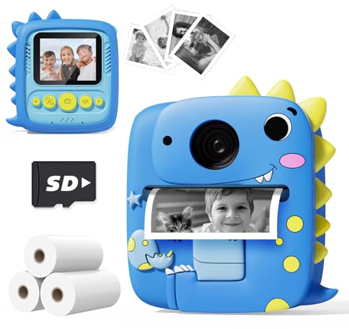 Prysyedawn Barnkamera direkttryck, jul födelsedagspresenter för barn i åldern 3-8, 1080P digitalkamera med silikonskydd, bärbar reseleksaker för småbarn 3 4 5 6 7 8 år gamla flickor pojkar-blå