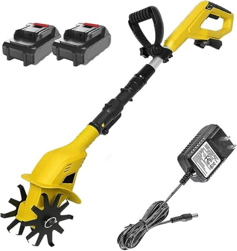 Cordless Electric Tiller Garden Cultivator - 250 RPM Electric Rototiller with 2X2.0 Ah Rechargeable Battery, 17cm Tillng Depth, Electric Garden Tiller for Lawn/Gardening/Soil Cultivation