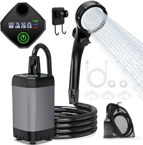 BraveKoi Portable Shower Camping Shower, 3000mAh Rechargeable Outdoor Shower with Smart LED Display 3 Shower Modes IPX7 Waterproof Suitable for Camping, Outdoor, Car, Pets