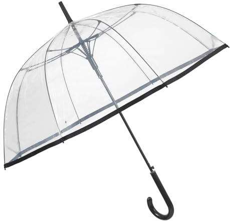 PERLETTI Grand Parapluie Transparent Femme Fille - Ouverture Automatique Coupole en POE - Parapluie Dame Romantique Elégant Incassable Coupe Vent - Diamètre 89 cm (Bordure Noire)