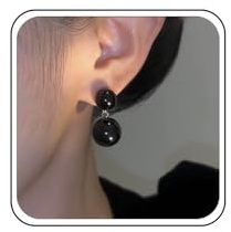 Inateannal Double Pearl Dangle Earrings Black Large Pearl Stud Earrings Round Bead Pearls Drop Earring Simulated Pearls Wedding Earring Jewelry for Women