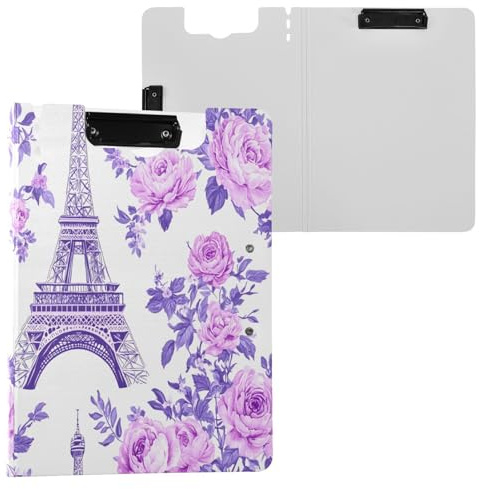 JUMBEAR Hermoso portapapeles de la Torre Eiffel A4 con clips dobles, tablero plegable con tapa, organizador personal ligero adecuado para hospitales, oficinas, escuelas, negocios, suministros de aula