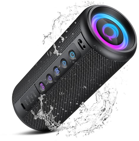 Altavoz Bluetooth Potente, 20W Altavoces bluetooth 5.4 con Luz LED, 3 EQ Modos, 24 Horas Bluetooth Speaker con 360° Sonido Estéreo, Impermeable IP7, TWS, Apoya AUX/TF para Viajes/Deportes/Fiestas