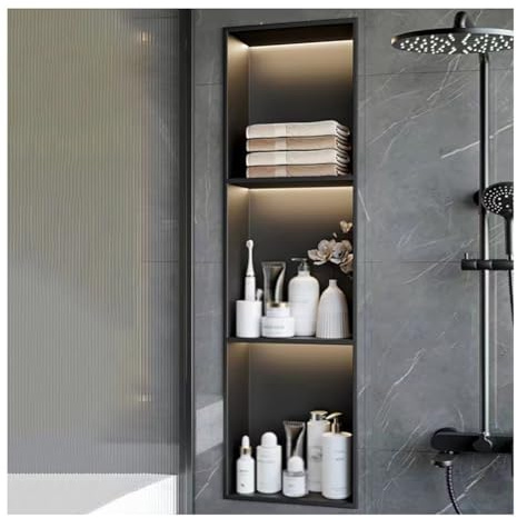 Stainless Steel Shower Niche Shelf LED Illuminated Insert No Tile Installation Required for Bathroom and Kitchen Storage Tray Organisation