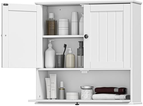 HOMCOM Armario de Baño de Pared, Estante Ajustable, Doble Puerta, Blanco