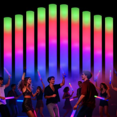 Blu7ive 68pcs Foam Glow Sticks,Glow Sticks Bulk,3 Flashing Modes for Wedding Glow in The Dark Party Supplies, Light up Wand for Birthday,Outdoor Camping, Raves