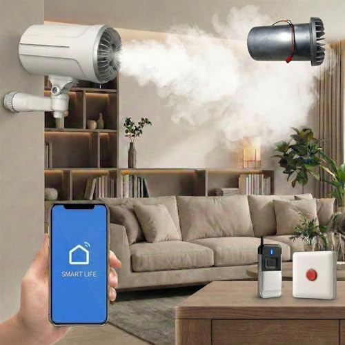 Generatore di Nebbia Anti-furto sicurezza Anti-intrusione SENZA ABBONAMENTO, Compatibile SmartLife/Tuya, Diffusione Rapida per Casa e Negozio, fino a 100 m³.
