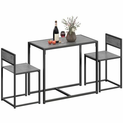 HOMCOM 3 Piece Dining Table and Chairs Set, Space Saving, Charcoal Grey