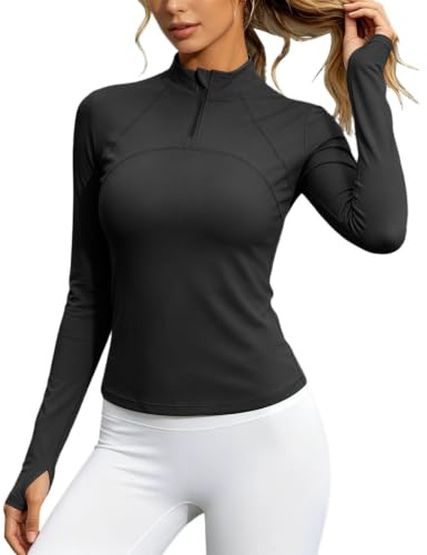 Generico Maglia Anti UV Donna - Maglietta UV Upf50+ Top da Yoga a Maniche Lunghe con Mezza Zip per Corsa Palestra E Tempo Libero Morbida Ed Elastica Nuoto Surf Snorkeling Allenamenti Fitness