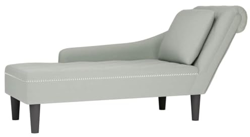 Bendmaxx Chaiselongue Recamiere med kudde, höger armstöd, ljusgrå sammet, 145 x 56 x 70 cm, säte 110 x 54 cm, vardagsrum sovrum läshörna, vilstol för avkoppling