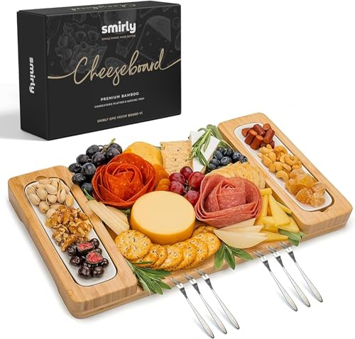SMIRLY Charcuterie Boards Set - Large Bamboo Cheese Board Set - House Warming Gifts New Home, Wedding Gift for Couple, Bridal Shower Gift, Birthday Gifts for Women