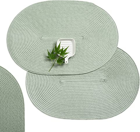 AHHFSMEI Placemats Set of 4 for Dining Table Washable Woven Non-Slip 18x12 inches Placemat Heat-Resistant Durable Table Mats for Dining Table Easy to Clean (Sage Green, 4)