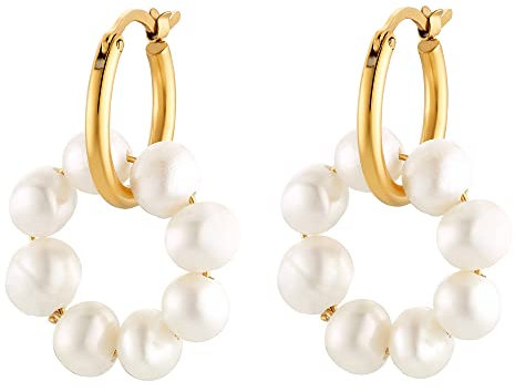 Heideman Ohrringe Lara Damen - aus hochwertigem Edelstahl - silber gold rosegold farbend - Creole mit abnehmbaren Perlen für Frauen - Zwei Tragemöglichkeiten