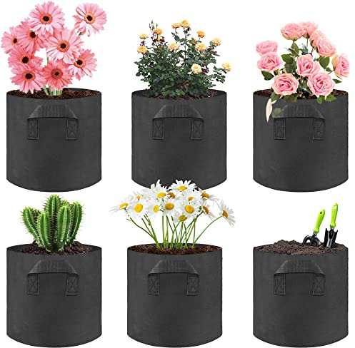 NMM Sacchi per Piante 6 Pezzi 3 Galloni (11.3 L) in Tessuto Non Tessuto Borsa Coltivazione Piante Con Maniglie per Piante da Giardino Patate Pomodori Verdure Frutta(Nero)