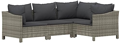 vidaXL Loungegrupp med dynor 4 delar konstrotting grå, trädgårdssoffa, trädgårdsmöbler, balkongmöbler, trädgårdssoffor, utomhusmöbler