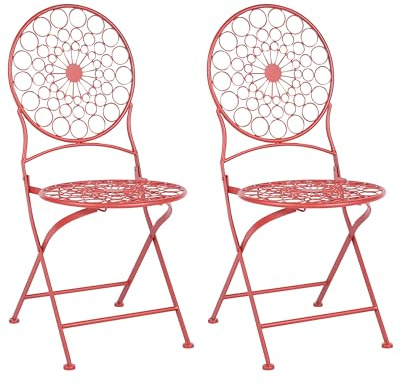 Beliani Chaises de Bistrot en Métal Rouge Ajouré Pliantes pour Balcon ou Terrasse Scario