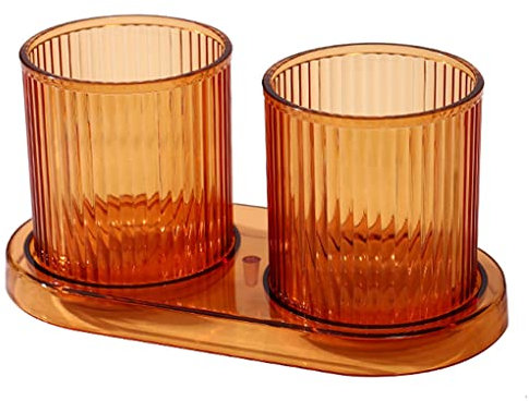 Toothbrush Cup Plastic Brushing Cup Simple Household Washing Toothbrush Holder Tumblers Set Portable Couple Toothbrush Storage Base with Cups for Bathroom Countertop Accessories (Orange)