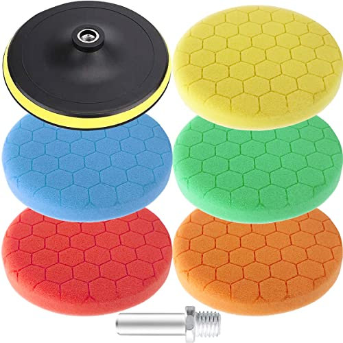 EATBALE 5inch(125mm) Polishing Pads for Car Buffing Sponge Pads Saving Wax Replaceable Car Polishing Pad Foam Set with M14 Drill Adapter for Eccentric Polishing Machine Grinder - Professional Set