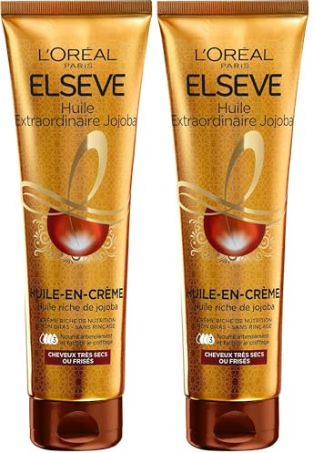 L'Oréal Paris Elsève L'Oréal Paris Huile-en-Crème de Nutrition sans Rinçage pour Cheveux Très Secs et Frisés 150 ml (Lot de 2)