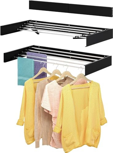 South Area - Stendibiancheria da parete retrattile e pieghevole - Spazio efficiente e versatile, carico 30 kg - Design moderno, nero, 80 cm