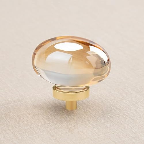 CLCTK Champagne Crystal Gold Cupboard Knobs for Dresser Drawer Brass Furniture Hardware (Oval)