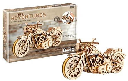 Revell Tiny Adventures 00614 – Moto Cruiser V-Twin – Maquette en bois à l'échelle 1/13 – avec moteur Pull Back & Go – Longueur 18 cm