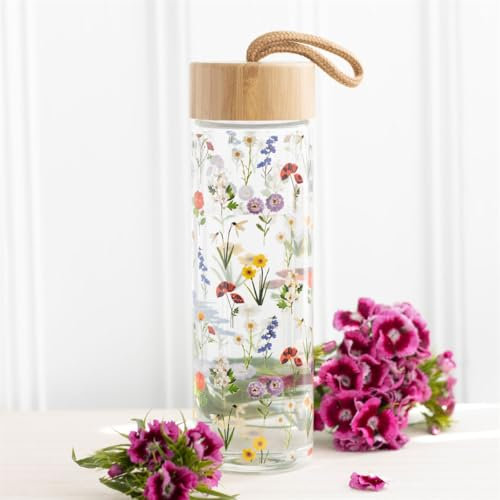 Zale Yardley Sport-Wasserflasche, 500 ml, Wildblume, Ditsy Floral, ungiftig, umweltfreundlich, Glas-Trinkflasche für Schule, Sport, Laufen, Fitnessstudio, Fitness, Yoga, Camping und Outdoor
