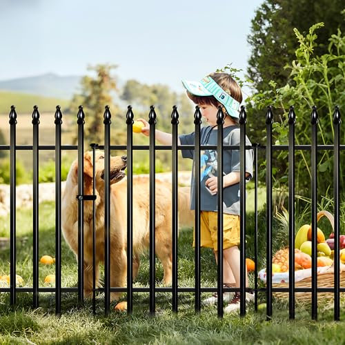 Thealyn Vallas Decorativa de Metal para Jardín, Paneles de Valla de Metal, Valla de Paisaje para Camas de Flores, Arboles, Barrera para Perros (Negro, Alto 81 cm * Ancho 60cm * 4 Piezas + 1 Puerta)