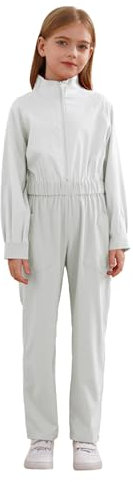 CHICTRY Kinder Arbeitsoverall Mädchen Jungen Arbeitsanzug Langarm Jumpsuit Stehkragen Rallyekombi Overall Elastisch Schutzanzug Elfenbein 110-116