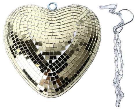 Munefe Heart Shaped Mirror Ball, Shiny Decorative Reflective Mirror Ball, Prydnad med krokkedja, Love Mirror Ball Charm för Party KTV Bar (Champagne Gold)
