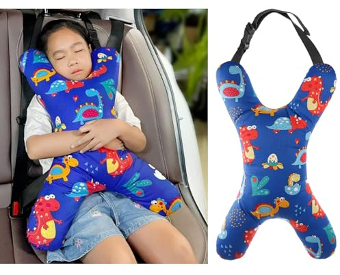 XGOPTS Kids X-Shaped Car Seat Pillow Children Travel Pillow Soft Headrest Pillow Breathable Car Sleeping Head Neck Support Universal Adjustable Seat Belt Cushion Rest Pillow for Kids Adults Airplane