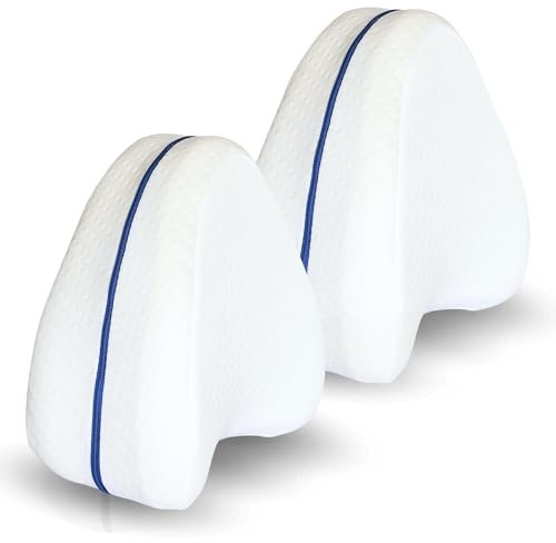 VELOSSIA Almohada piernas Dormir, cojín ergonómico para Descansar de Lado, Alivia la presión en Rodillas, Cadera y Tobillos, Mejora la Postura y circulación (1, 2 Blanco y Azul, Mediano)