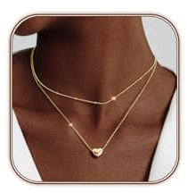 Auiremrti Collana Cuore per Donne, Placcata in Oro 14 carati, Multistrato, Piccola, Pendente Cuore Bombato, Collana Cuore Robustetta, Collana in Oro Semplice, Gioielli per Donne