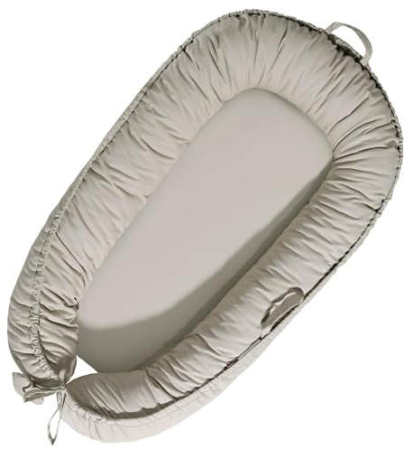 TARJODGY Baby Lounger - Baby Lounger for Newborn 0-24 Months, Soft Breathable Cotton Infant Lounger Cover, Portable Baby Nest for Travel, Newborn Essentials (Silver)