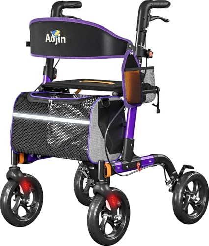 Walkers for Seniors, Rollator Walker with Seat, 350 lb Weight Capacity, 18 Big Seat, 8 All-Terrain Wheels, 6-Level Adjustable Height, Lightweight Aluminum Frame Rollator Walkers for Seniors (Purple)