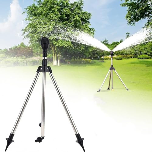 Aodejoy Dreibein Regner,Rotary Bewässerung Stativ Teleskop Unterstützung Sprinkler,Stehend Sprühnebel Bewässerungssystem,Garten Sprühsystem,Einstellbare Höhe,Nebel system für Garten,Freien,Rasen,Hof