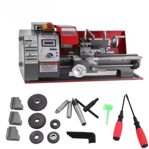 600W Mini Tornio Metallico da banco 7 x 12 con Mandrino a 3 Ganasce Velocità mandrino 50-2250 giri/min Regolazione Progressiva per Filettatura Tornitura Filettatura