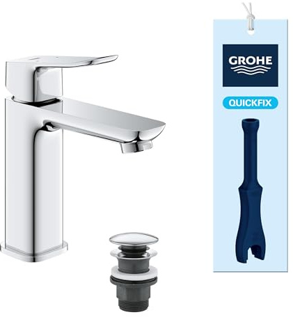 GROHE Dice Mitigeur monocommande Lavabo Taille M (Robinet pour Lavabo de Salle de bain, Avec bonde clic clac, facile à installer avec QuickTool inclus), Chrome, 1018330000