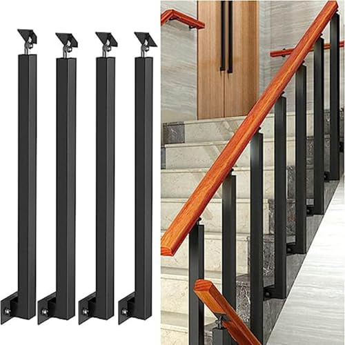 GOUZIBHD Side Mount Stair Railing Deck Balusters for Deck/Porch, Square Stair Balusters Post, Metal Hand Rail 270°Adjustable Railing Spindles Bracket 1PCS(Size:70cm,Color:4PCS)