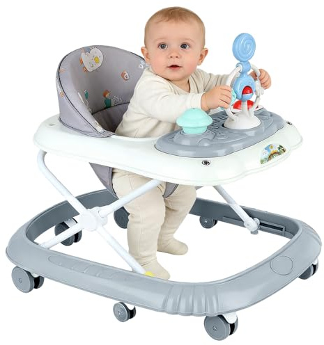 Lauflernhilfe für Jungen und Mädchen,Baby Gehfrei Lauflernwagen mit Spielcenter,Geräuscharm, Anti-Rollover, Lernspiele ab 6 Monaten, max. 15 kg (67 x 72 x 92 cm - Grau)
