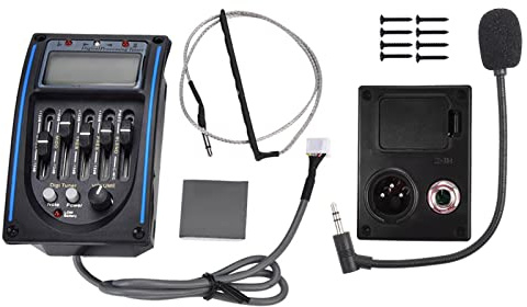 Ecualizador EQ de preamplificador de 5 bandas con sintonizador digital, pastilla de guitarra para guitarra acústica, pastilla piezoeléctrica con pantalla LCD retroiluminada y modo