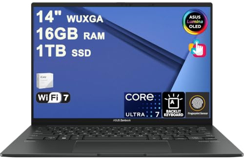 ASUS Zenbook 14 Laptop 14 WUXGA OLED Touch (500nits HDR, 100% DCI-P3) Intel 16-core Ultra 7 255H (>Ultra 9 185H) 16GB RAM 1TB SSD for Creator Business Professional Win11 ICP Acc