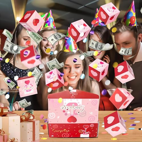 (10 Layers) Valentine’s Day Surprise Bounce Gift Box- Easy to Assemble Explosion Money Gift Box for Couples, Wife, Husband - Perfect for Proposals, Anniversaries, Birthdays